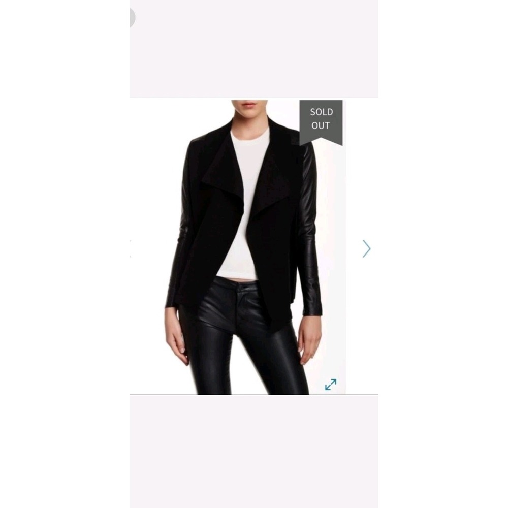 Ted Baker Gaeton Wool Leather Jacket Asymmetrical Open Front Size 2 Black